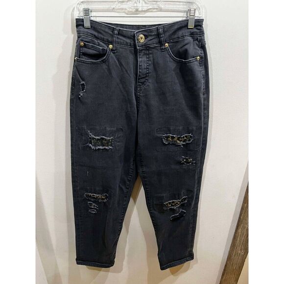 INC Jeans Women's Size 6/28 Boyfriend Black Distressed Gold Design Punk Skate - Picture 1 of 8